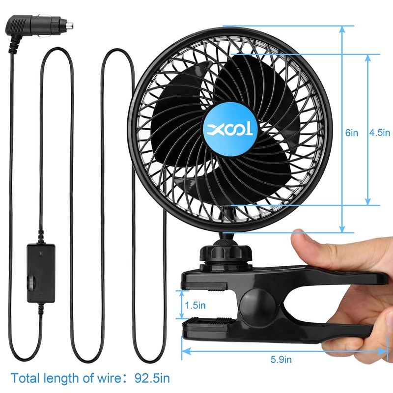XOOL 12V 6'' Car Fan, Clip Fan 360 Degree Rotatable