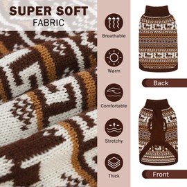 SCENEREAL Dog Sweater for Small Size Dog Girls Boys, Turtleneck Pullover Winter Dog Clothes, Christmas Dog Outfits, Pet Sweatshirt Apparel Knitwear,Dachshund, Yorkie, Chihuahua S Khaki-Reindeer