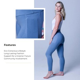PuraKai Leggings with Pockets for Women | Organic Cotton Leggings High Waist, Soft & Eco-Friendly, Perfect for Yoga or Casual Wear - Small Ocean Mist