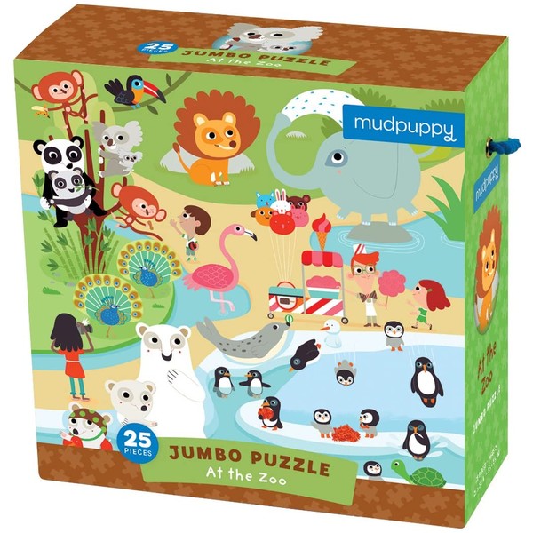 Mudpuppy At the Zoo Jumbo Puzzle, 25 Jumbo Pieces, 22”x22” – Great for Kids Age 2+ - Whimsical Zoo Scene with Colorful Animals – Helps Develop Hand-Eye Coordination -Convenient Rope Handle on Box