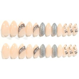 New Year's Eve Sparkle Glossy Almond Press On Nails - 24 Pieces - Artificial Nail Kit - Winter Nails