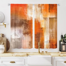 MESHELLY Abstract Burnt Orange Curtains 52Wx84H Inch Rod Pocket Gray Rust Brown Watercolor Oil Painting Bedroom Window Drapes Cool Modern Simple Printed Living Room Window Treatment Fabric 2 Panels