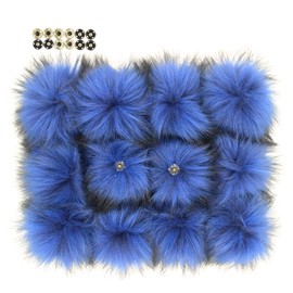 Fluffy Faux Raccoon Fur Pompoms with Press Button for Knitting Hat Garment Accessories 6 Inches Pack of 12 Royal Blue