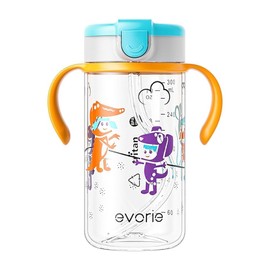 Evorie Tritan Spill Proof Toddler Straw Sippy Cup, 10 oz for Baby and Toddlers 1-3 Years Old, No Spill Straw Water Bottle with Removable Handles, Ideal for School, BPA-Free, Imagination