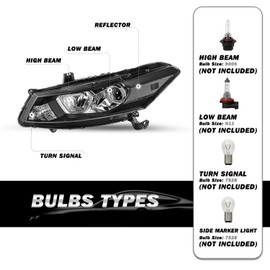 SOCKIR Headlight Assembly Set Compatible with 2008-2012 Honda Accord 2-Door Coupe Projector Sealed Headlamp Replacement Passenger and Driver Side Front Lights (Black Housing with Clear Reflector)