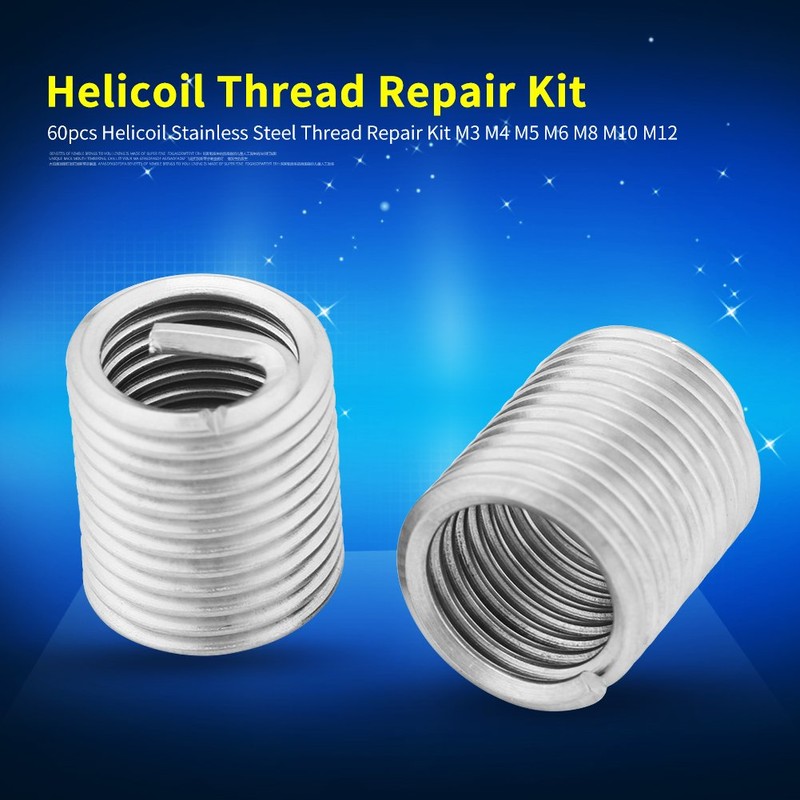 60pcs Stainless Steel Thread Repair Sleeve Kit M3 M4 M5