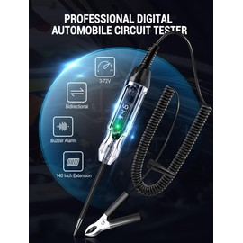 Upgraded 3-72V Buzzer Automotive Test Light, Heavy Duty Digital LED Circuit Tester with Voltmeter and Dual Color Polarity Indicate Light, Bidirectional DC Voltage Tester Electric Light Test Pen