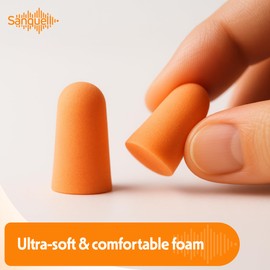 Sanquell Soft Disposable Foam Ear Plugs, 70 Pairs, SNR 38 dB Hearing Protection, Includes Aluminium Case, for Sleep, Travel, Work, and Study - Orange
