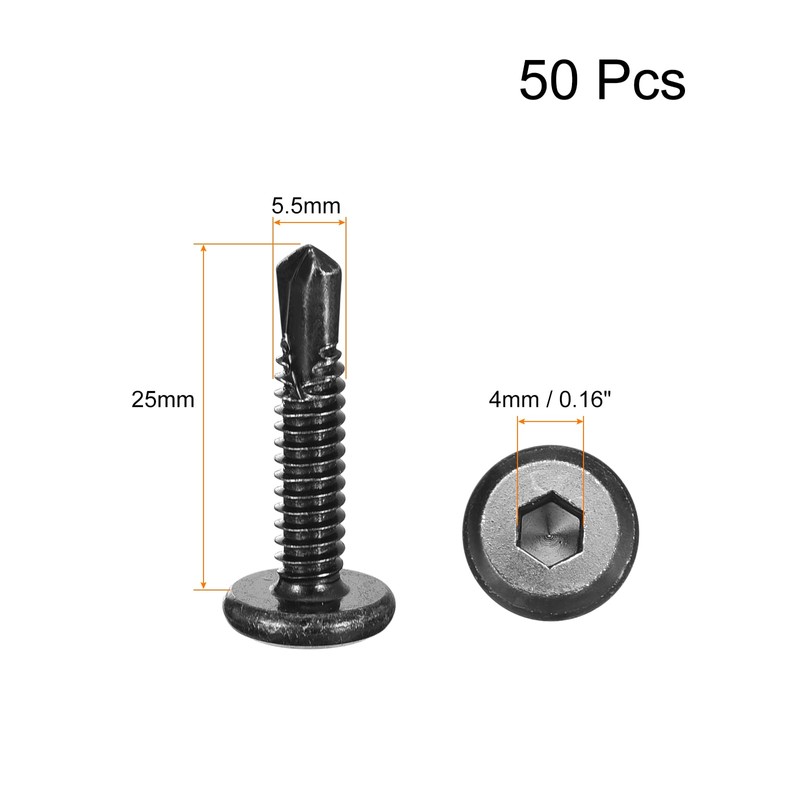 sourcing map 50Pcs Hex Socket Self Tapping Screws, #12 x