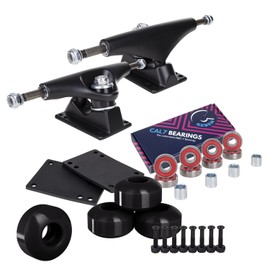 Cal 7 Skateboard Package Combo with 5 Inch / 129 Millimeter Trucks, 52mm 99A Wheels, Complete Set of Bearings and Steel Hardware (Black Truck + Black Wheels)