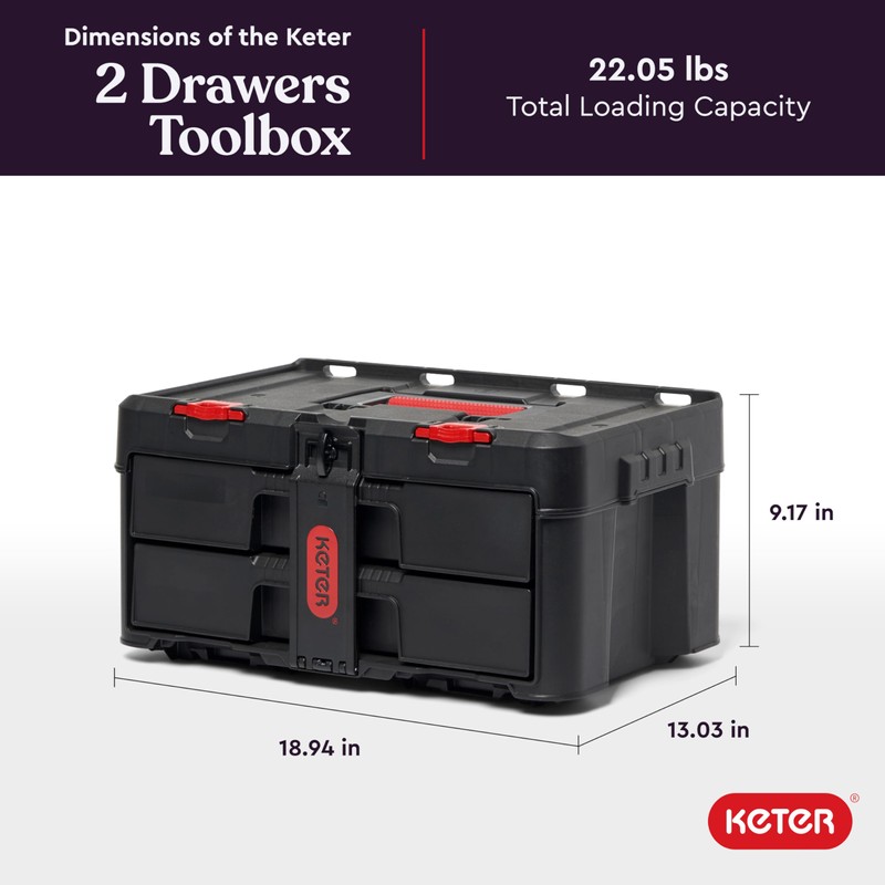Keter Stack-n-Roll Two Drawer Tool Box for Small Parts and