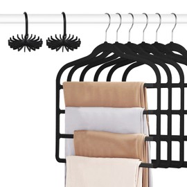 Tinfol 6pc Black Velvet Pants Hangers Space Saving, Non Silp Pant Hanger with Hook, Jeans Slack Trousers Hangers, Multiple Clothes Hanger Closet Organizer Perfect for Pants,Trouser,Jeans