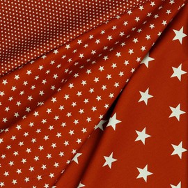 babrause® Cotton Fabric Mini Stars Terracotta Woven Fabric Sold by the Metre Poplin Oeko-Tex 150 cm Wide - From 0.5 Metres