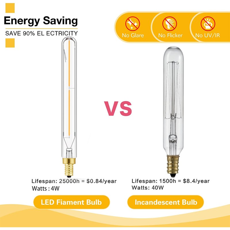 Leools E12 Led Long Bulb,7.3Inch Long Tubular Light Bulbs,T6 B11