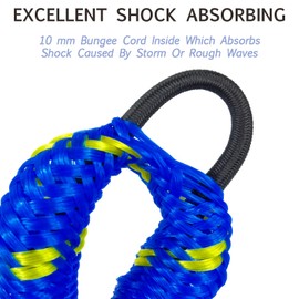 4 Feet Bungee Dock Line Boat Accessories 2pcs Fender Lines with 316 Stainless Clip for Marine Bumper/Boat Fender for Mooring for Jet Ski, Seadoo, Yamaha (Blue+Yellow, 4 Feet)