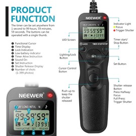 NEEWER LCD Timer Shutter Release Remote Control Cord RS-60E3 Replacement for Canon Cameras
