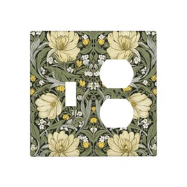 Wmhusu Light Switch Cover Plate Morris White Flowers Vintage Floral Leaves 2 Gang Decorative Switch Plates 1 Toggle Duplex Combo Outlet Covers GFCI Wall Plates for Bathroom Bedroom Decor