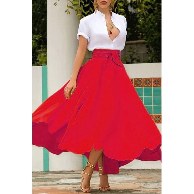 chouyatou Women's Elegant High Waisted Side Slit Irregular Bohemian Maxi