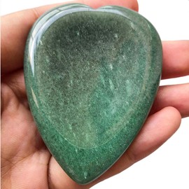 Loveliome Thumb Worry Stone,Hand Carved Heart Shaped Polished Healing Crystal Stress Relief Pocket Stones, Green Aventurine