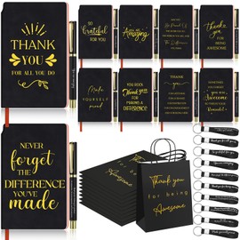AmazingSpark 10 Sets Employee Appreciation Gifts Bulk Thank You Gift Bags Motivational Notebooks and Ballpoint Pens Sets Inspirational Keychains for Coworker Staff Teacher Office Team, Black