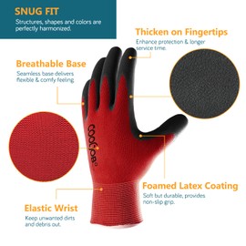 COOLJOB 2 Paar Gartenhandschuhe Herren, mit Rutschfeste Latex-Beschichtung Montage Handschuhe, Arbeitshandschuhe Herren mit optimaler Griffigkeit, schwarz & rot, Größe 8/M