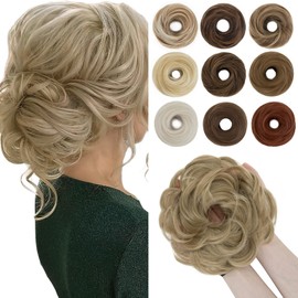 SEGO 55g Messy Bun Fluffy Tousled Updo Scrunchies Synthetic Thicker Hair Bun Hair Piece For Women Donut Easy Bun Hairpiece, Ash Blonde, 1 Count