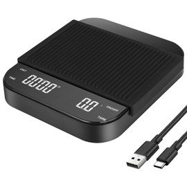 Apritsce Digitale Kaffeewaage mit Timer, Espresso Waage, 0.1g Hochpräzise Feinwaage, Wiederaufladbare Coffee Scale mit LED-Anzeige und Tara Funktion, Waage für Filterkaffee, Max 3kg