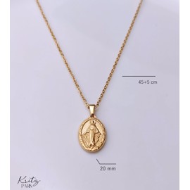 Kritz Women's Necklace Holy Virgin Mary Gold Silver – Jewellery Pendant Miraculous Medal Oval – Fashionable Gift for Women, Stainless Steel Gold Silver, No Gemstone