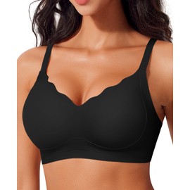 SINFLA Women's Seamless Bra Without Underwire Large Breasts Strong Hold Bra Bustier Padded Soft Comfit Bra Non-Wired Push Up Seamless Bras Bralette, black, XL
