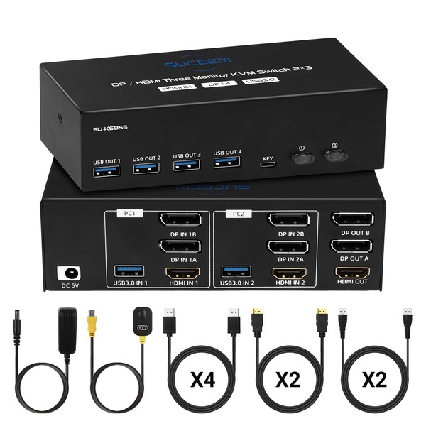 KVM Switch for 3 Monitors 2 Computers, USB 3.0 8K@60Hz