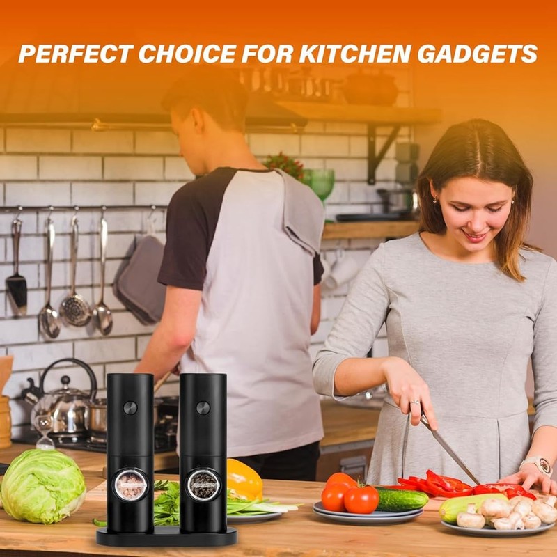 Bjworeye Electric Salt and Pepper Grinder Set, Single Hand Adjustable