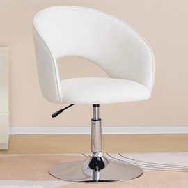 Furnimart Vanity Chair White Leather Vanity Stool, Height Adjustable Accent Chair with Back, Round Swivel Makeup Chair for Living Room Bedroom Vanity Makeup Room (PU White)