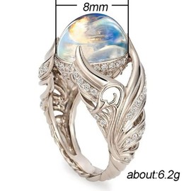 Moonstone Ring for Women men 925 Sterling Silver Rainbow Moonstone Thumb Ring Minimalist Statement Band Finger Ring Angel Wings Rose Moon Ring Moonstone Ring for Women, 6