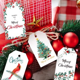 JZTang 100 Pcs Merry Christmas Gift Tags,10 Designs Merry Christmas Tags Christmas Gift Tags with String for Christmas Gift Decorations(Pattern 5)