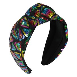 Gmmidea Sequin Knotted Headbands for Women Girls Bling Glitter Beaded Rainbow Headband Cute Wide Top Knot Birthday Hairband Fancy Little Girls Iridescent Hair Accessories Black