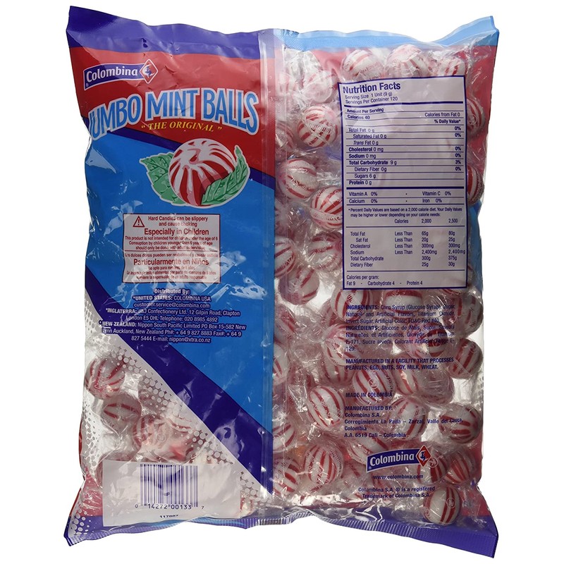 Jumbo Red & White Peppermint Hard Candy Balls 120 Count