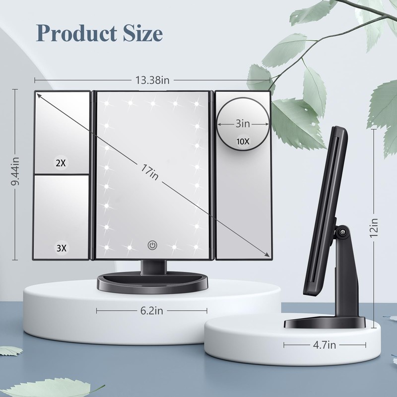 HUONUL Makeup Mirror Vanity with Lights, 2X 3X 10X Magnification,
