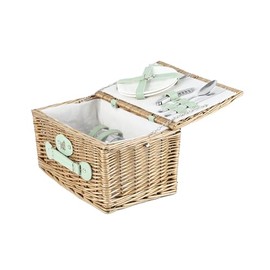 Wicker Picnic Basket, Washable Linen Lining, Green Willow Hamper -Perfect for Picnics, Beach Trips,and Outdoor Party.