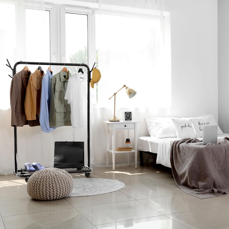 Simple Houseware Industrial Style 50.4" W Clothing Rack with Wheels