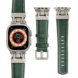 Shesyuki Leather Band Compatible with Watch Band 49mm 46mm 45mm 44mm 42mm for Men Women, Leather Replacement Band Strap for iWatch Ultra Series SE 10/9/8/7/6/5/4/3/2/1