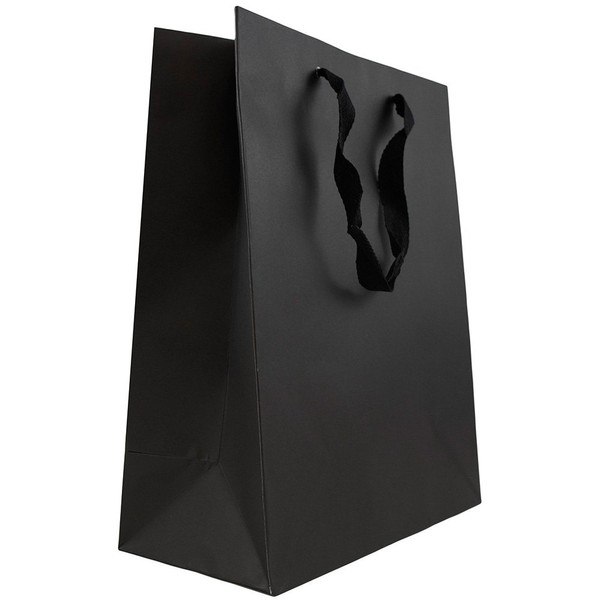 JAM Paper Heavy Duty Kraft Gift Bags - Large - 10 x 13 x 5 - Black Matte Recycled - Sold Individually