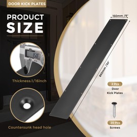 uxcell 2pcs Door Kick Plate, 6 x 34 Inches Aluminum Kick Plate Door Plate, 1.5mm (1/16 Inch) Thickness, for Exterior Front Door or Back Door, Black