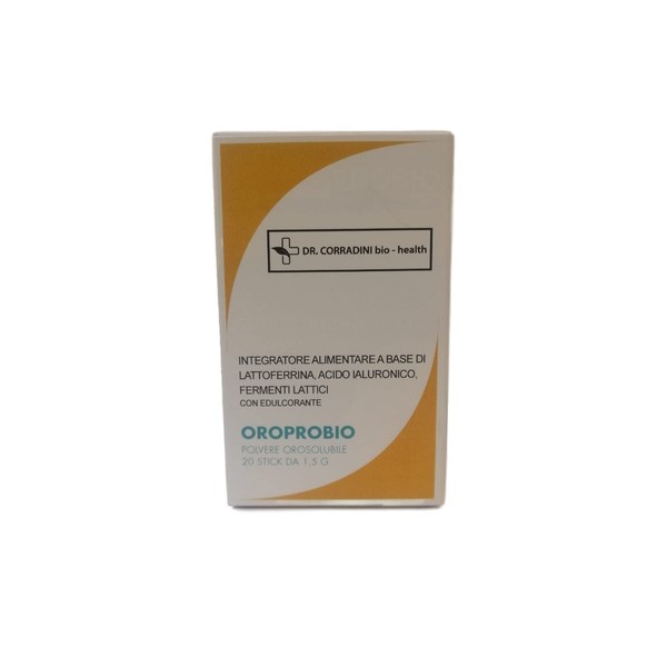 Dr. Corradini - Oroprobio, integratore alimentare a base di lattoferiina, acido ialuronico e fermenti lattici per ripristinare il microbiota della mucosa orale - Polvere orosolubile 20 stick da 1,5 g