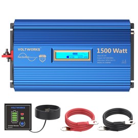 1500Watt Pure Sine Wave Inverter 12V DC to 110V 120V AC Power Inverter with Remote Control LCD Display and 2x2.4A USB Ports 3 AC Outlets Compatible with Lithium Battery for Home RV Truck by VOLTWORKS