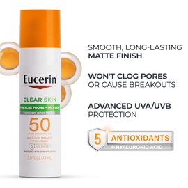 Eucerin Sun Clear Skin Face Sunscreen Lotion SPF 50 for Acne Prone and Oily Skin, Lightweight Sunscreen with Oil-Absorbing Minerals, Won't Cause Break