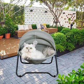 ROGSOUTH Cat Bed Cat Hammock Bed Elevated cat Bed, Comfortable and Breathable Pet Bed with Awning and Plush Toy, No-Tools Assemble, Cover Removable and Washable, Suitable for Indoor and Outdoor Use