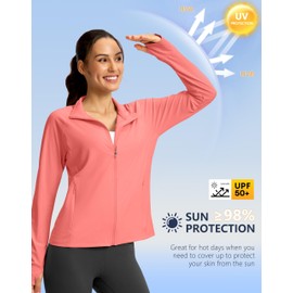 G Gradual Women's UPF 50+ Lightweight Athletic Jacket Sun Protection Zip Up 4 Pockets Long Sleeve Shirts Workout Running, Pink Coral, 3XL