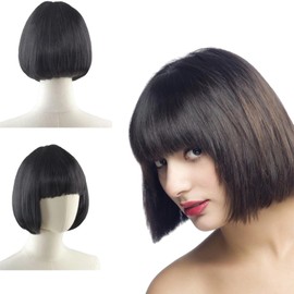 Black Wig for Women, Black Bob Wig with Fringes, Short Synthetic Straight Wig, Dress Up Wigs, Natural Looking for Cosplay Party Fancy Dress Daily Use