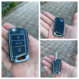 MEDZUK MEDZUK Schlsselhlle Kompatibel mit VW T-Cross 2018-2024 2025 Autoschlssel Hlle Schutz, Schlsselgeh?use Zubeh?r mit Schlsselanh?nger (Schwarz-B)