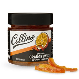 Collins Candied Fruit Orange Peel Twist in Syrup, Popular Cocktail Garnish for Skinny Margarita, Martini, Mojito, Orange Peel for Old Fashioned Drinks, Baking, Desserts, Salad, 10.9 oz